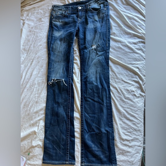 True Religion Blue Straight Leg Jeans Distressed (Size 29) - Picture 1 of 9